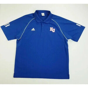 Adidas Large Kansas University Jayhawks Men's Embroidered Chest Logo Blue Polo